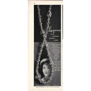 Laguna Crown Jewel Look Saks 5th Ave NYC Necklace 1950s Vintage Print Ad 9 inch